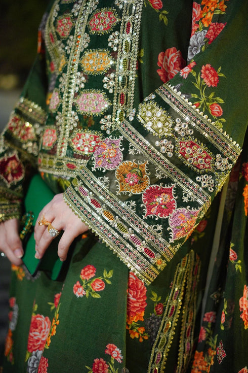 BAROQUE-3PC SHAMOZE SILK PRINTED EMBROIDERED SHIRT WITH SOFT SILK PRINTED EMB DUPATTA & PRINTED TROUSER FW-5