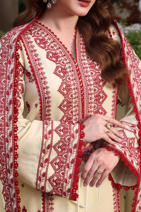 ASIM JOFA-3PC DHANAK EMBROIDERED SHIRT WITH DHANAK EMBROIDERED SHAWL & TROUSER-FW-15
