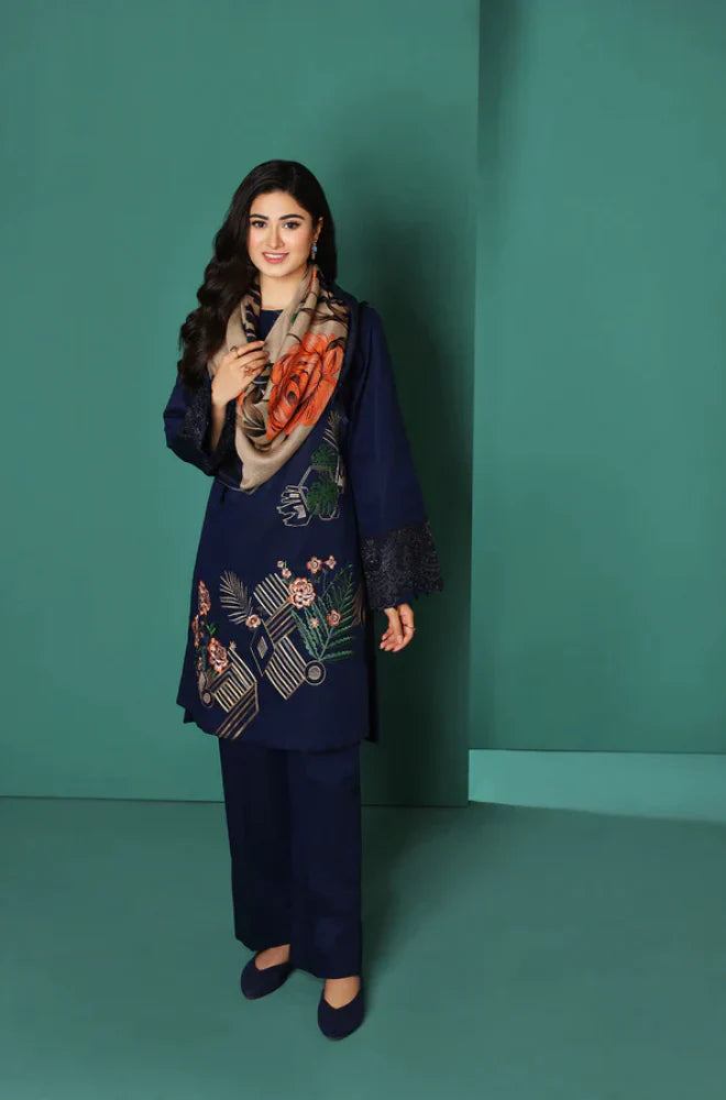 NISHAT -3PC EMBROIDED LAWN DRESS MONAR PRINTED DUPATTA- NISHAT-001