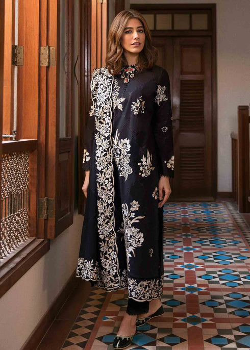 ZAHA -3PC EMBROIDERED DHANAK DRESS WITH EMBROIDERED DHANAK DUPATTA- FW-197