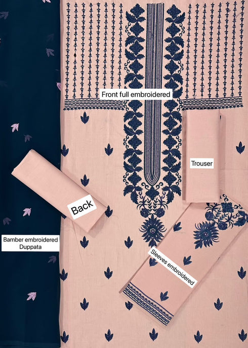 ASIM JOFA -3PC EMBROIDERED LINEN DRESS WITH EMBROIDERED CHIFFON DUPATTA- FW-128