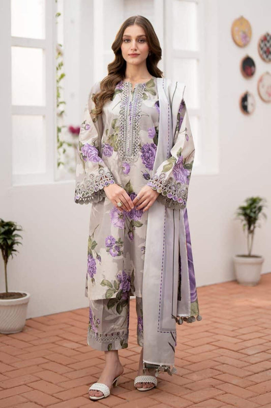 BAROQUE -3PC PRINTED KARANDI WITH PRINTED KARANDI SHAWL-  FW-35