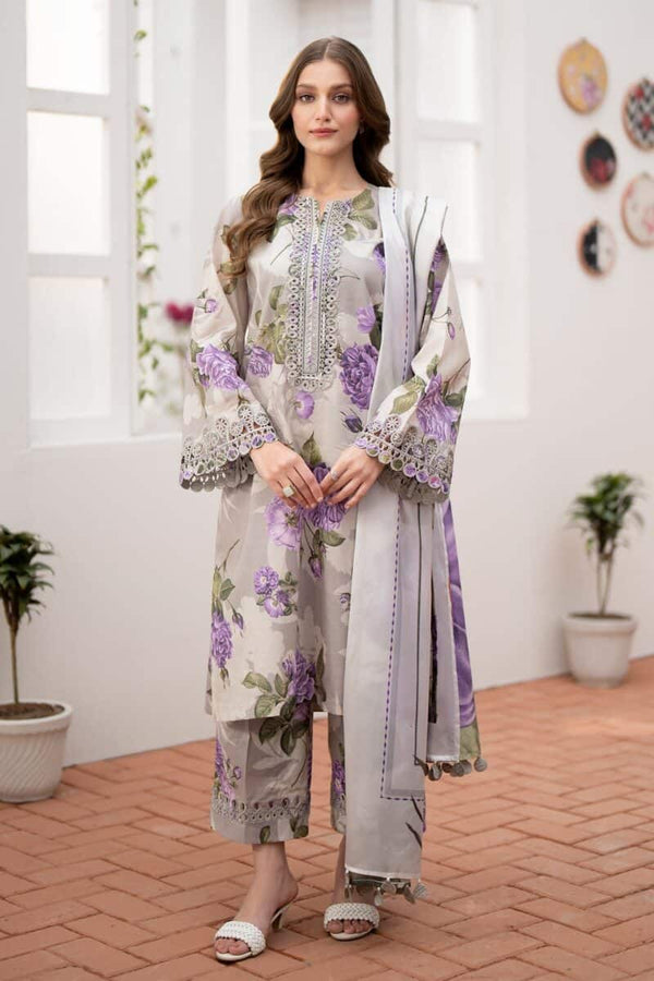 BAROQUE -3PC PRINTED KARANDI WITH PRINTED KARANDI SHAWL- FW-35