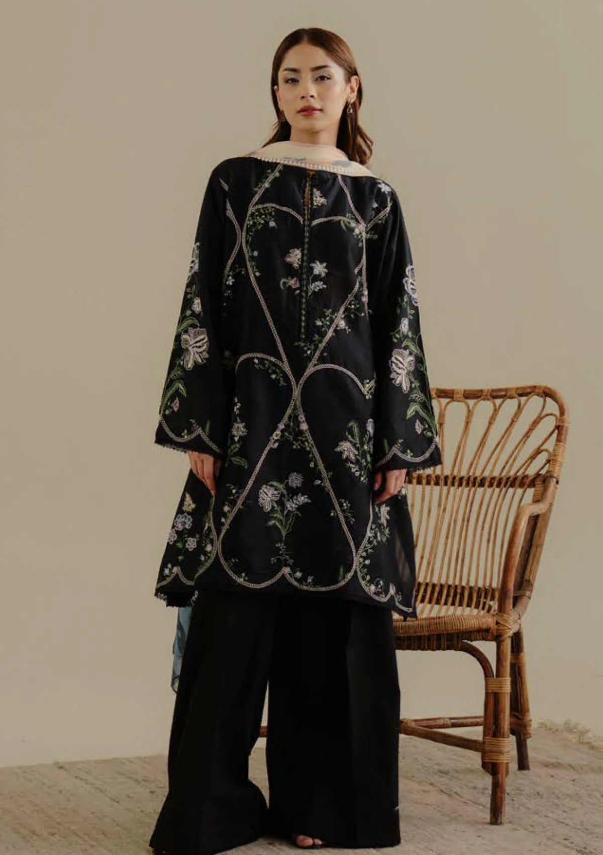 COCO BY ZARA SHAHJAHAN LAWN EMBROIDERED SHIRT WITH PRINTED MONAR DUPPATA  CZS-01