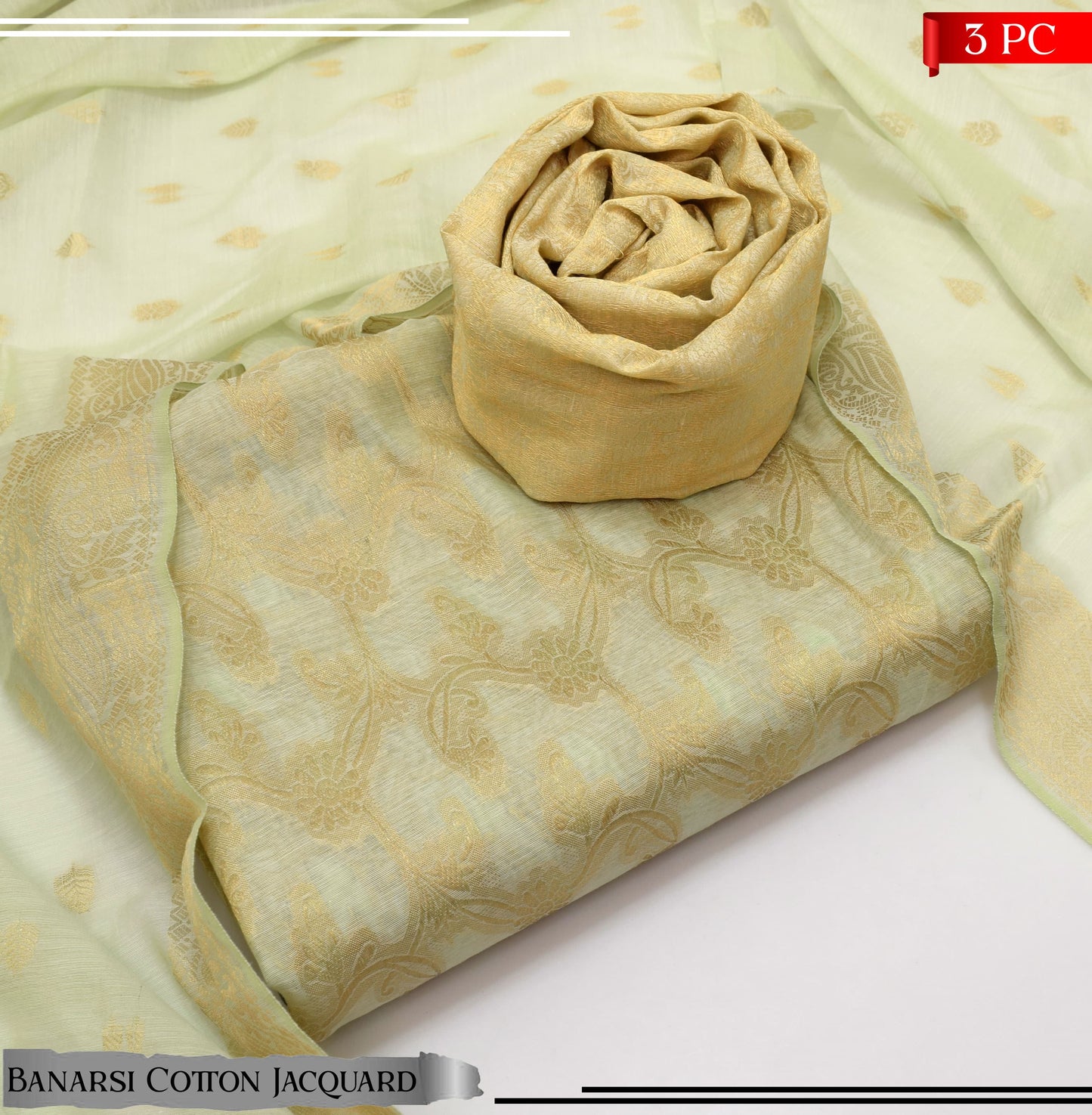 BANARSI COTTON JACQUARD 3 PIECE SUIT