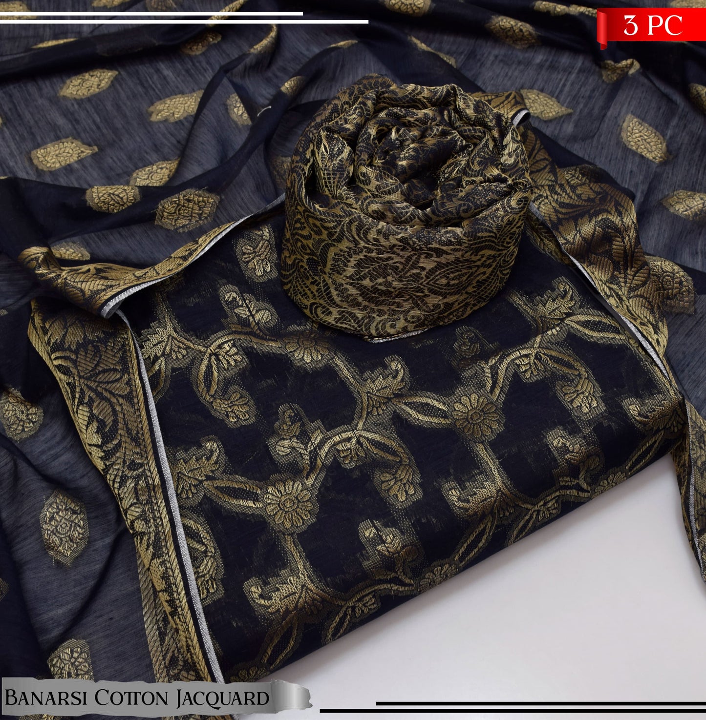 BANARSI COTTON JACQUARD 3 PIECE SUIT