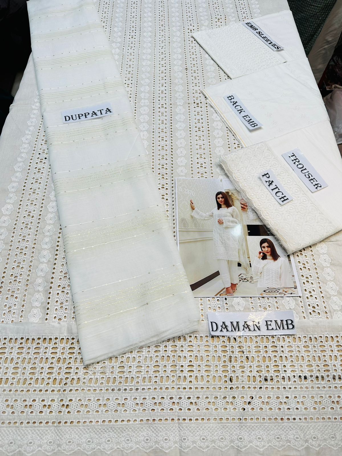 AZRA HAMEED - 3PC CHIKANKARI LAWN EMBROIDERED SHIRT WITH SOFT ORGANZA EMBROIDERED DUPATTA AND TROUSER - FCO-19