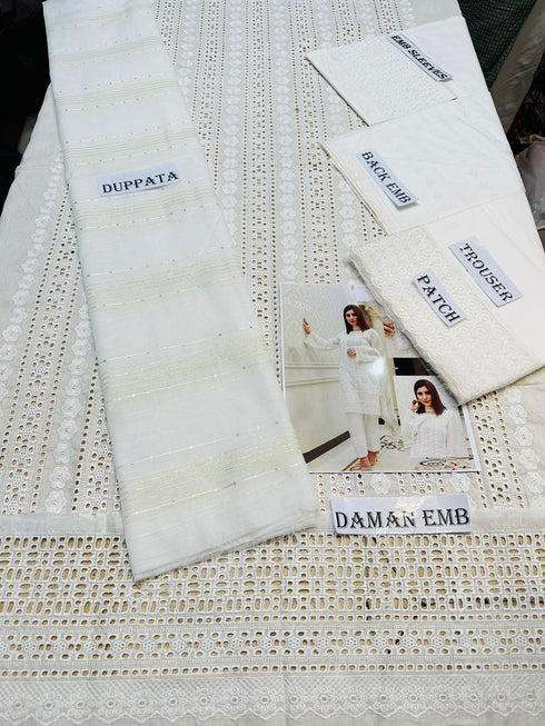 AZRA HAMEED - 3PC CHIKANKARI LAWN EMBROIDERED SHIRT WITH SOFT ORGANZA EMBROIDERED DUPATTA AND TROUSER - FCO-19