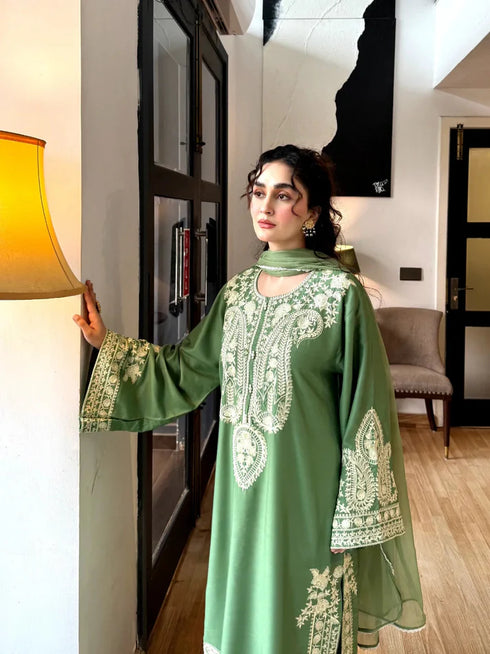 AYRA -3PC EMBROIDED LAWN DRESS WITH EMBROIDED CHIFFON DUPATTA- FCO-54