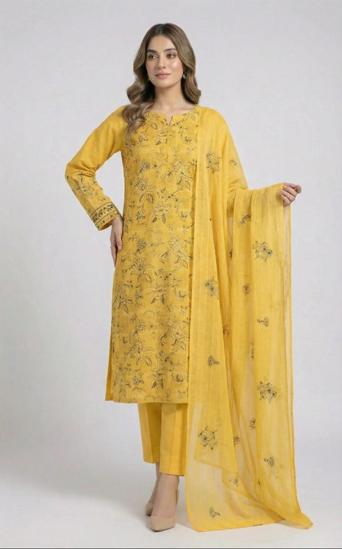 FAIRY CLOTHES-3PC EMBROIDED LAWN DRESS WITH EMBROIDED CHIFFON DUPATTA- FCO-46