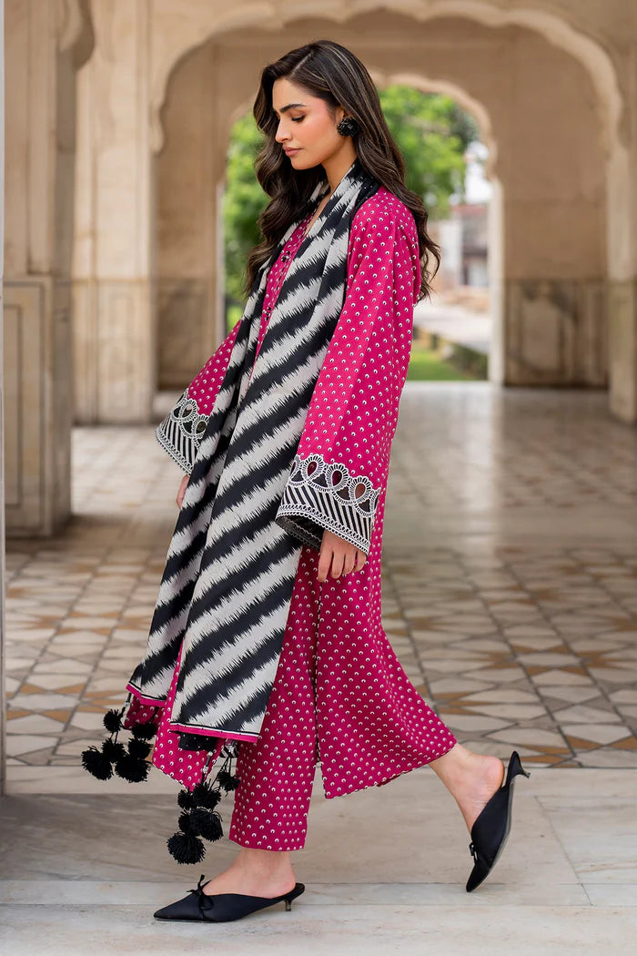 BAROQUE -3PC PRINTED KARANDI  WITH PRINTED KARANDI SHAWL- FW-08