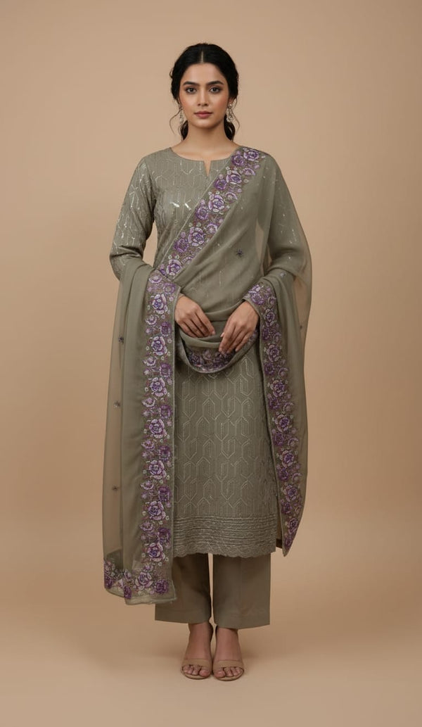 AIRY CLOTHES -3PC EMBROIDED LAWN DRESS WITH EMBROIDED CHIFFON DUPATTA- FCO-37
