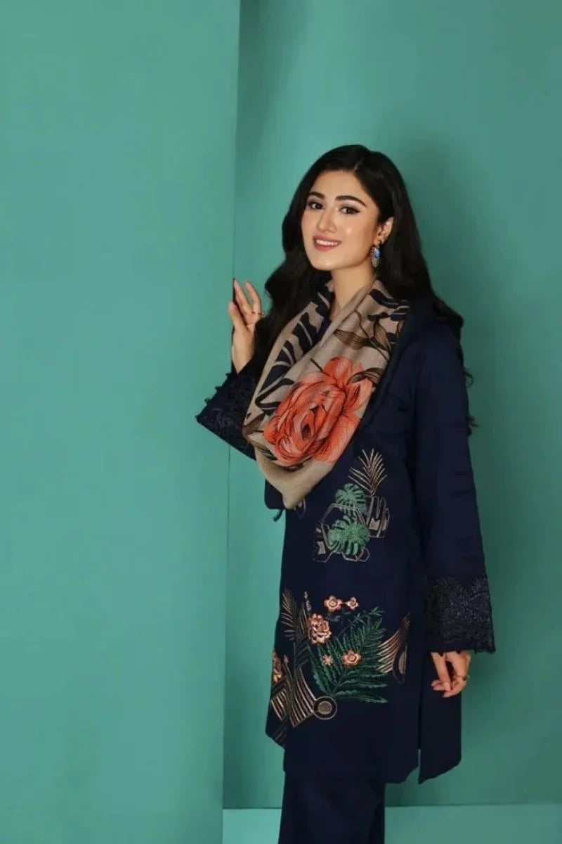 NISHAT -3PC EMBROIDED LAWN DRESS MONAR PRINTED DUPATTA- NISHAT-001