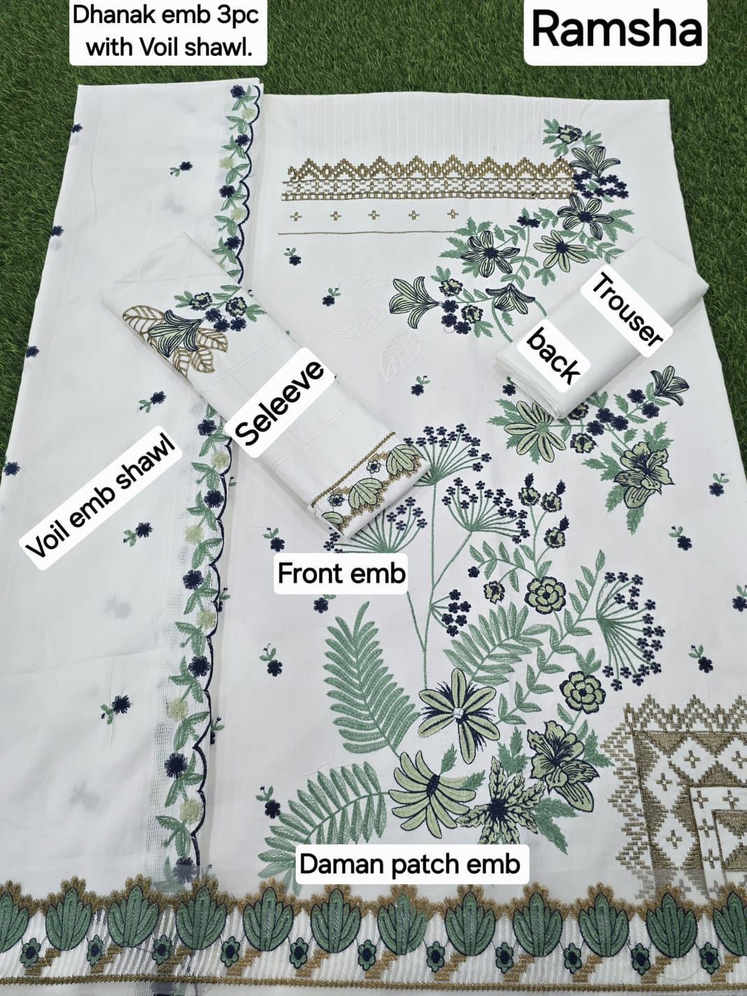 RAMSHA- DHANAK  EMBROIDERED 3pc WITH DHANAK  EMBROIDERED DUPPATA- EL -1 3