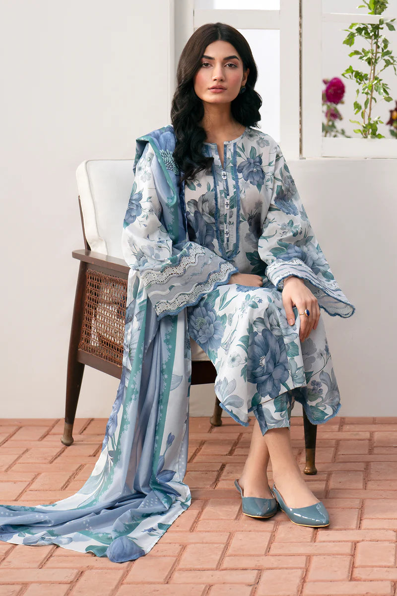 BAROQUE -3PC PRINTED KARANDI WITH PRINTED KARANDI SHAW FSW-10