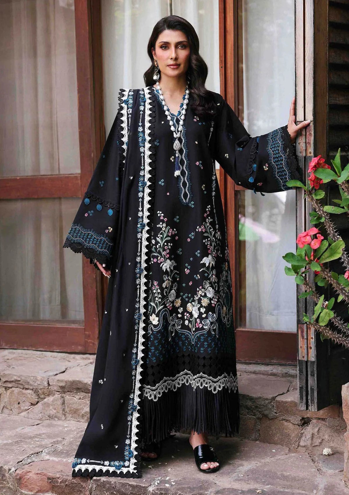 REPUBLIC-3PC DHANAK EMBROIDERED SHIRT WITH EMBROIDERED SHAWL AND TROUSER- FW-09
