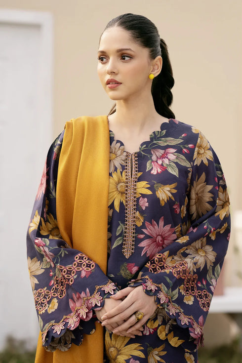 BAROQUE -3PC PRINTED KARANDI WITH PRINTED KARANDI SHAWL- FW-98