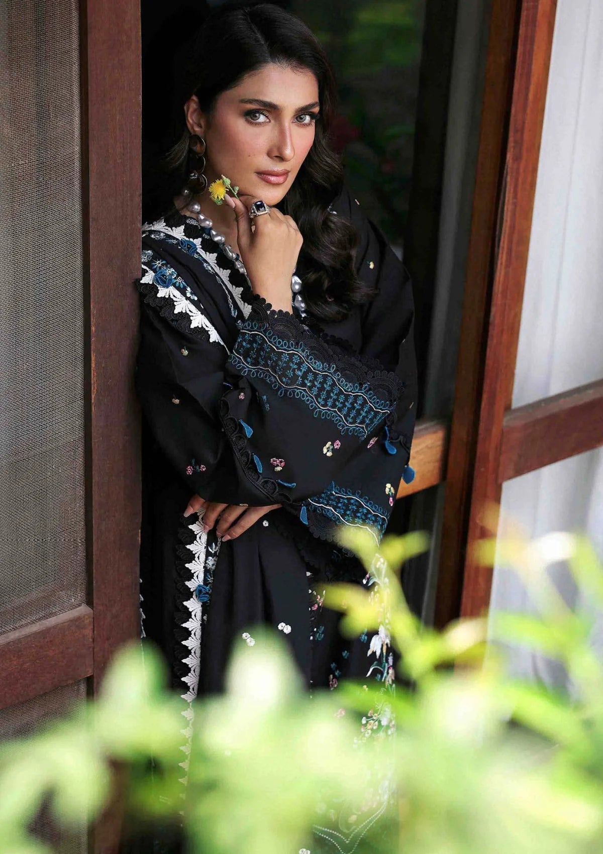 REPUBLIC-3PC DHANAK EMBROIDERED SHIRT WITH EMBROIDERED SHAWL AND TROUSER- FW-09