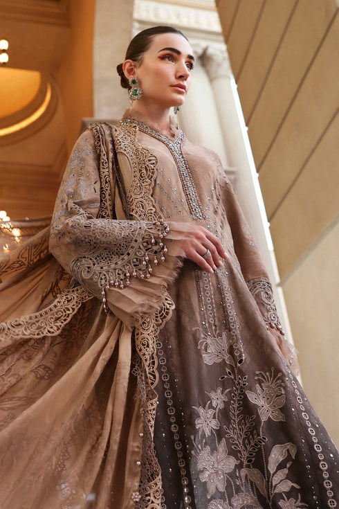 Fairy Clothes -EMBROIDED CUTWORK LINEN DRESS WITH FOUR SIDE EMBROIDED SILK DUPATTA FN-143