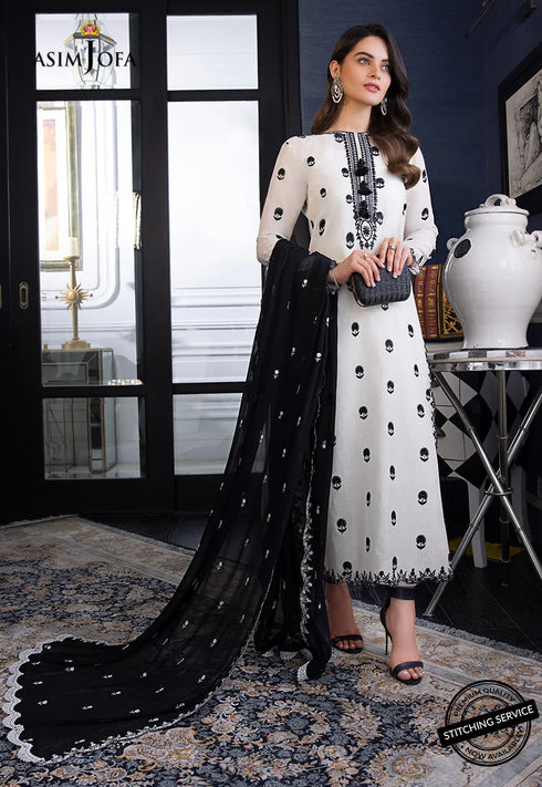 ASIM JOFA -3PC EMBROIDED COTTON DRESS WITH CHIFFON EMBROIDED DUPPATA- FCO-142