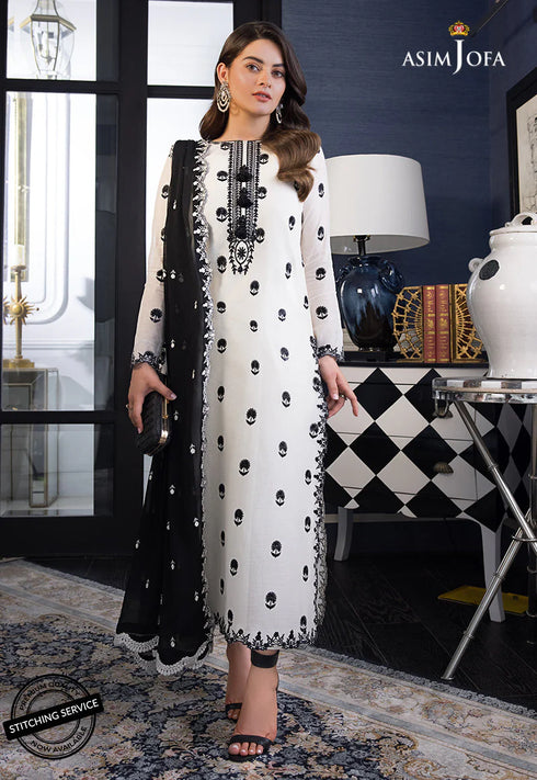 ASIM JOFA -3PC EMBROIDED COTTON DRESS WITH CHIFFON EMBROIDED DUPPATA- FCO-142