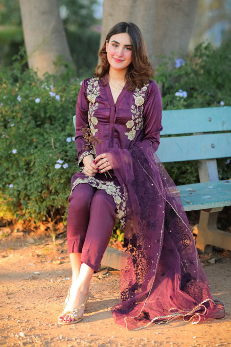 SIDRA MUMTAZ -3PC EMBROIDED LAWN DRESS WITH EMBROIDED ORGANZA DUPATTA- EL-27