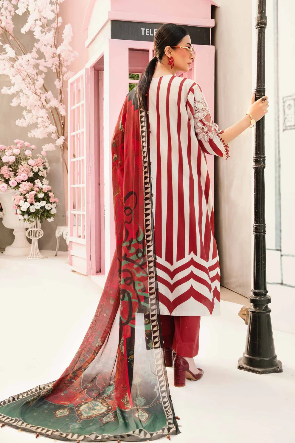 MARIA.B-3PC LAWN EMBROIDERED PRINTED SHIRT WITH CHIFFON PRINT DUPATTA AND PRINT TROUSER FCF-16