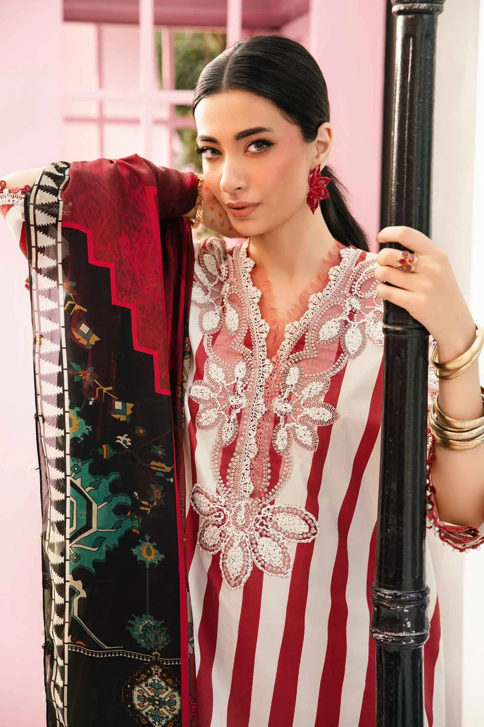 MARIA.B-3PC LAWN EMBROIDERED PRINTED SHIRT WITH CHIFFON PRINT DUPATTA AND PRINT TROUSER FCF-16