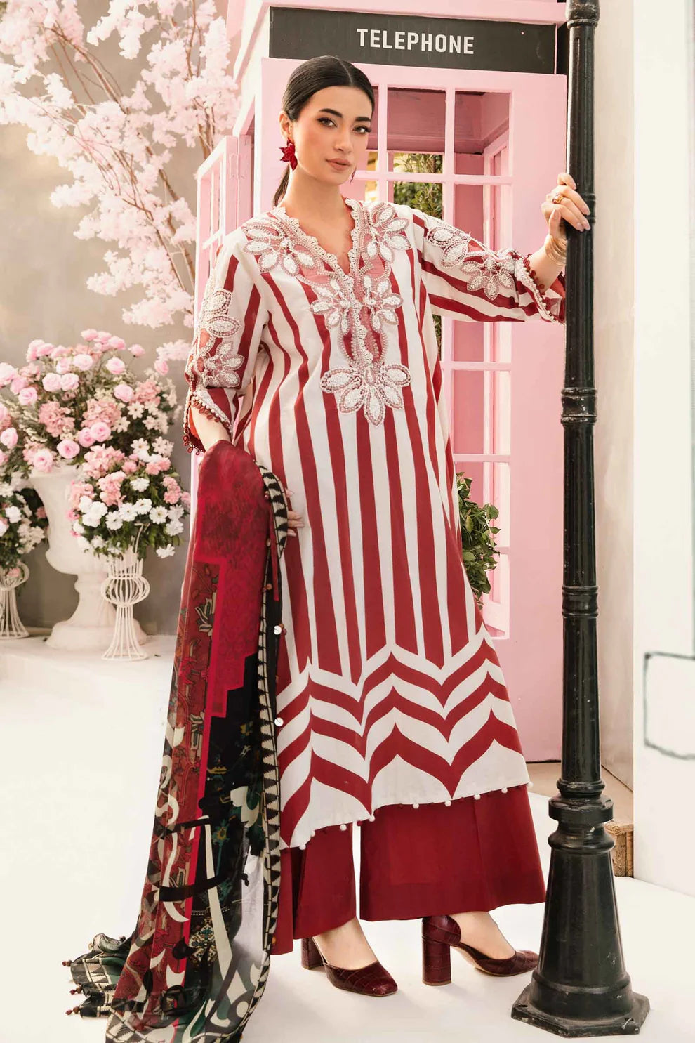 MARIA.B-3PC LAWN EMBROIDERED PRINTED SHIRT WITH CHIFFON PRINT DUPATTA AND PRINT TROUSER FCF-16