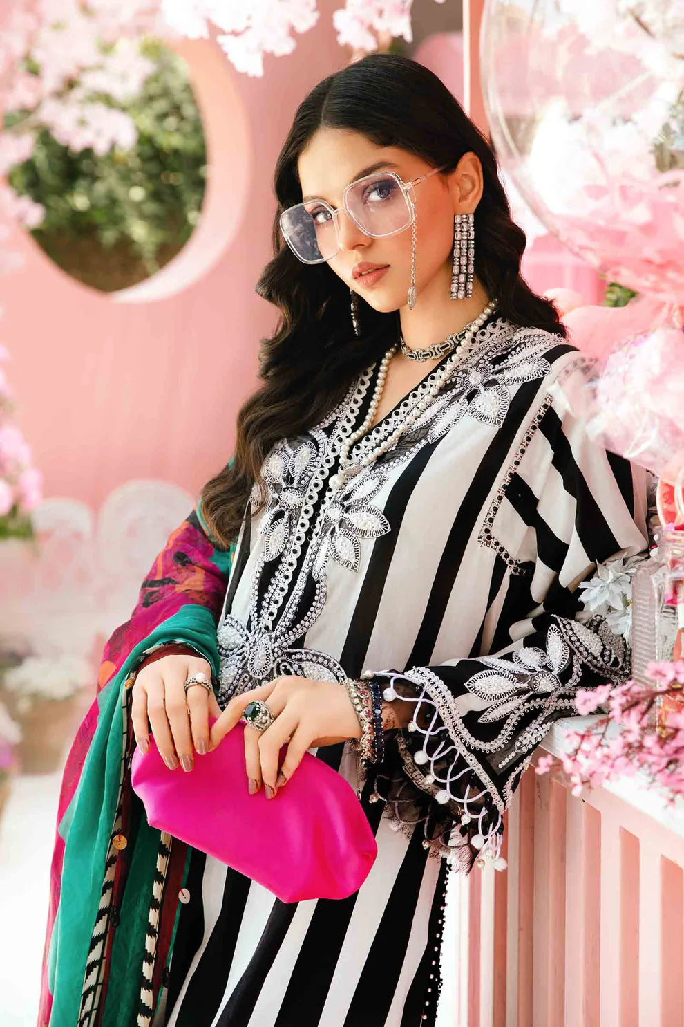 MARIA.B-3PC LAWN EMBROIDERED PRINTED SHIRT WITH CHIFFON PRINT DUPATTA AND PRINT TROUSER FCF-17