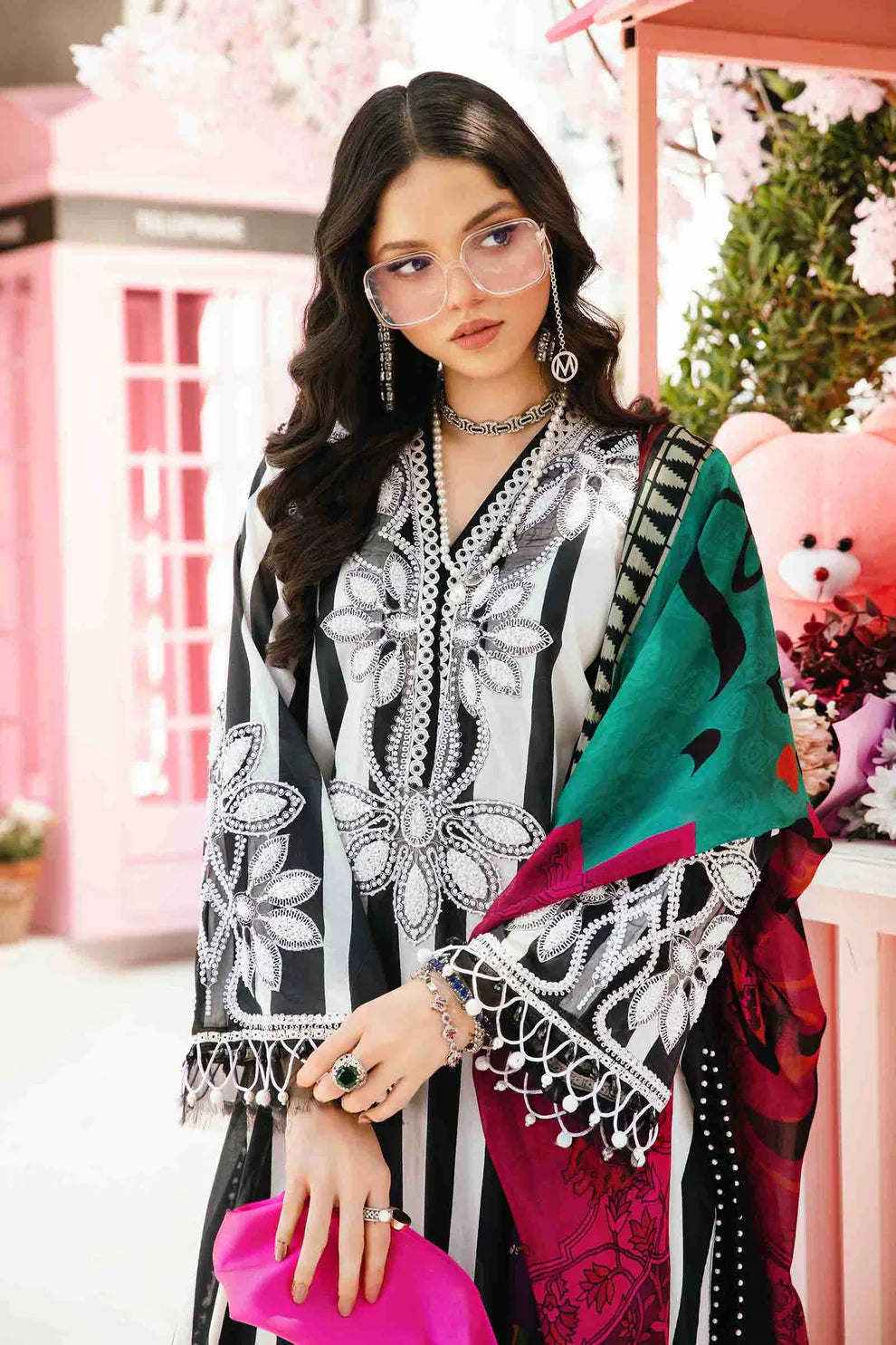 MARIA.B-3PC LAWN EMBROIDERED PRINTED SHIRT WITH CHIFFON PRINT DUPATTA AND PRINT TROUSER FCF-17