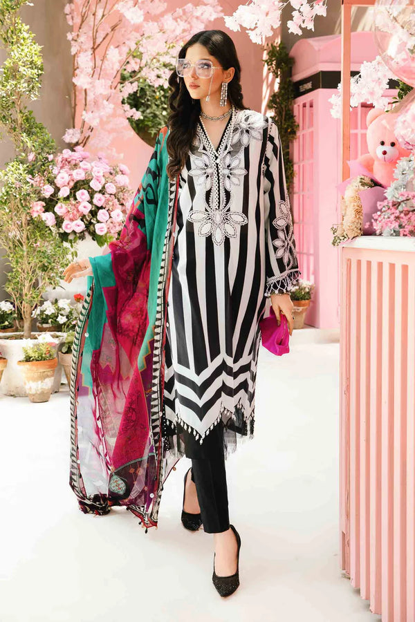 MARIA.B-3PC LAWN EMBROIDERED PRINTED SHIRT WITH CHIFFON PRINT DUPATTA AND PRINT TROUSER FCF-17