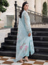 MARIA B -3PC FULLY EMBROIDERED CUTWORK LAWN DRESS WITH 4 SIDE LACED SILK DUPATTA- FN-09 BR 1517 SKY BLUE