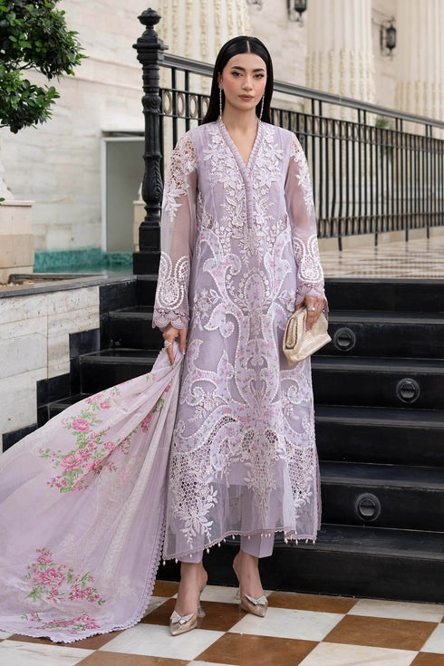 MARIA B -3PC FULLY EMBROIDERED CUTWORK LAWN DRESS WITH 4 SIDE LACED SILK DUPATTA- FN-09 BR 1517