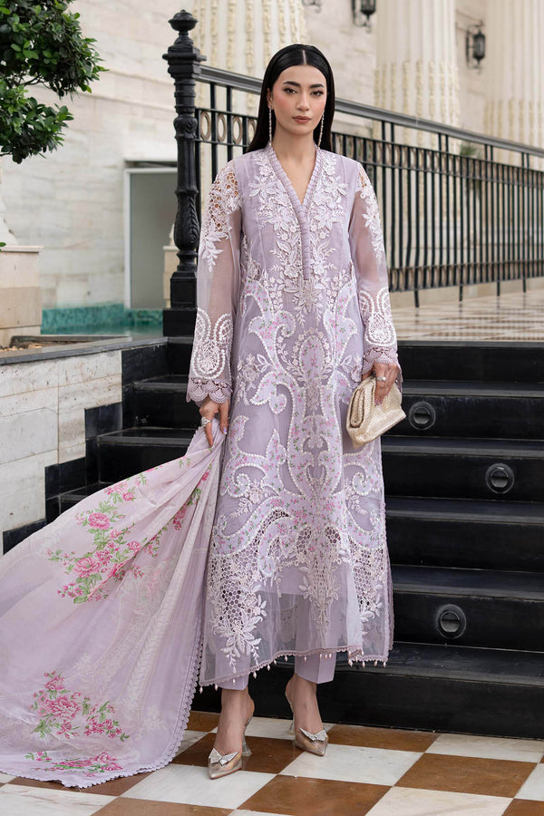 MARIA B -3PC FULLY EMBROIDERED CUTWORK LAWN DRESS WITH 4 SIDE LACED SILK DUPATTA- FN-09 BR 1517