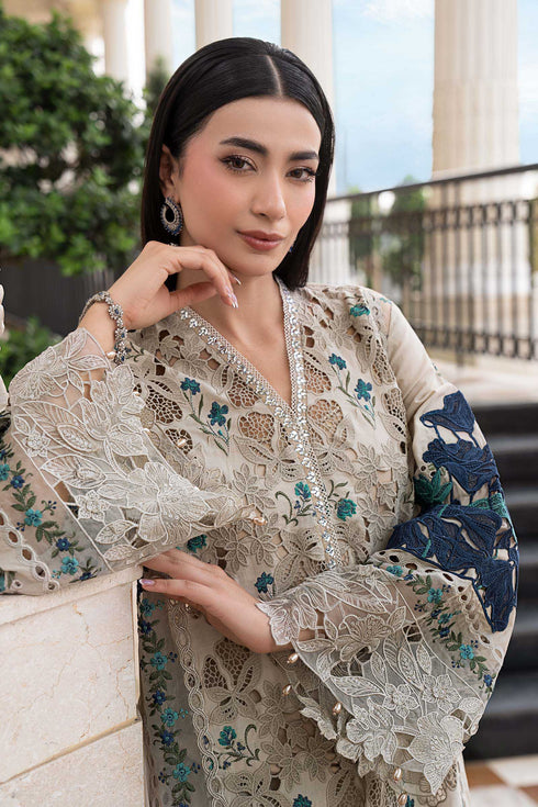 MARIA B - LAWN EMBROIDERED SHIRT WITH BARNOUT EMBROIDERED DUPPATA BR-1507 GREY