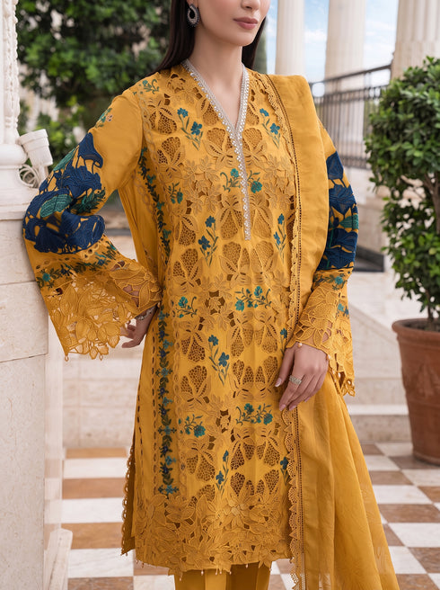 MARIA B - LAWN EMBROIDERED SHIRT WITH BARNOUT EMBROIDERED DUPPATA BR-1507 MUSTARD