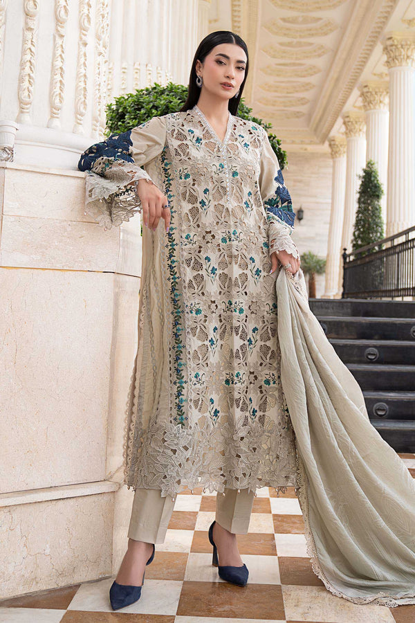 MARIA B - LAWN EMBROIDERED SHIRT WITH BARNOUT EMBROIDERED DUPPATA BR-1507 GREY
