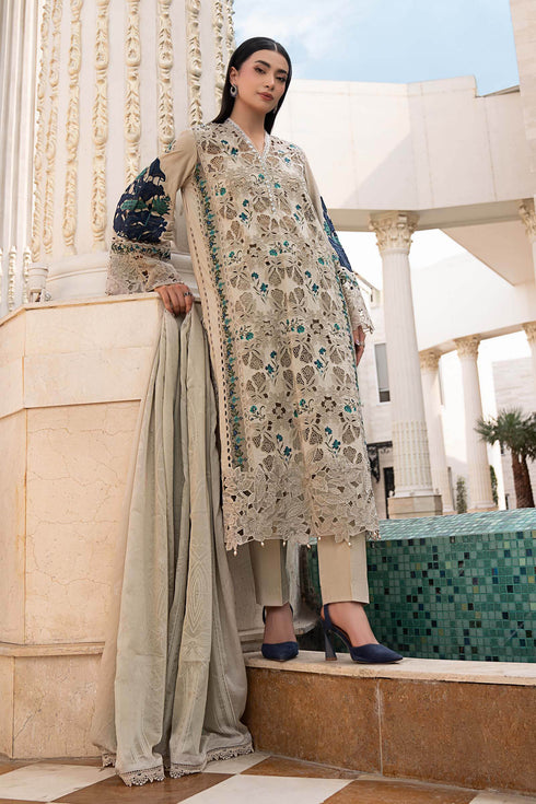 MARIA B - LAWN EMBROIDERED SHIRT WITH BARNOUT EMBROIDERED DUPPATA BR-1507 GREY