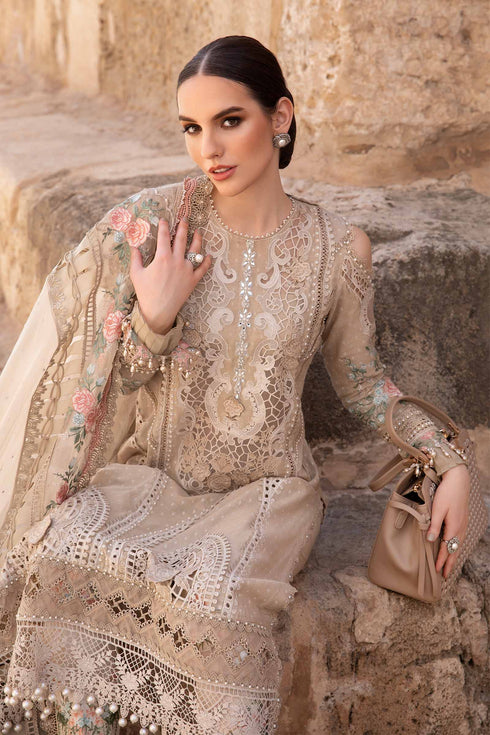 MARIA B -3PC FULLY EMBROIDERED CUTWORK LAWN DRESS WITH COTTON NET EMBROIDERED DUPATTA FCF-002