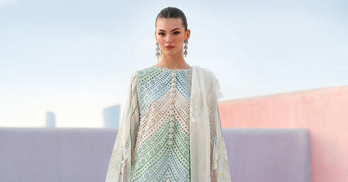 MARIA B - 3PC EMBROIDED CUTWORK LAWN DRESS WITH FOUR SIDE EMBROIDED BURNOUT ORGANZA DUPATTA- FCO-28B
