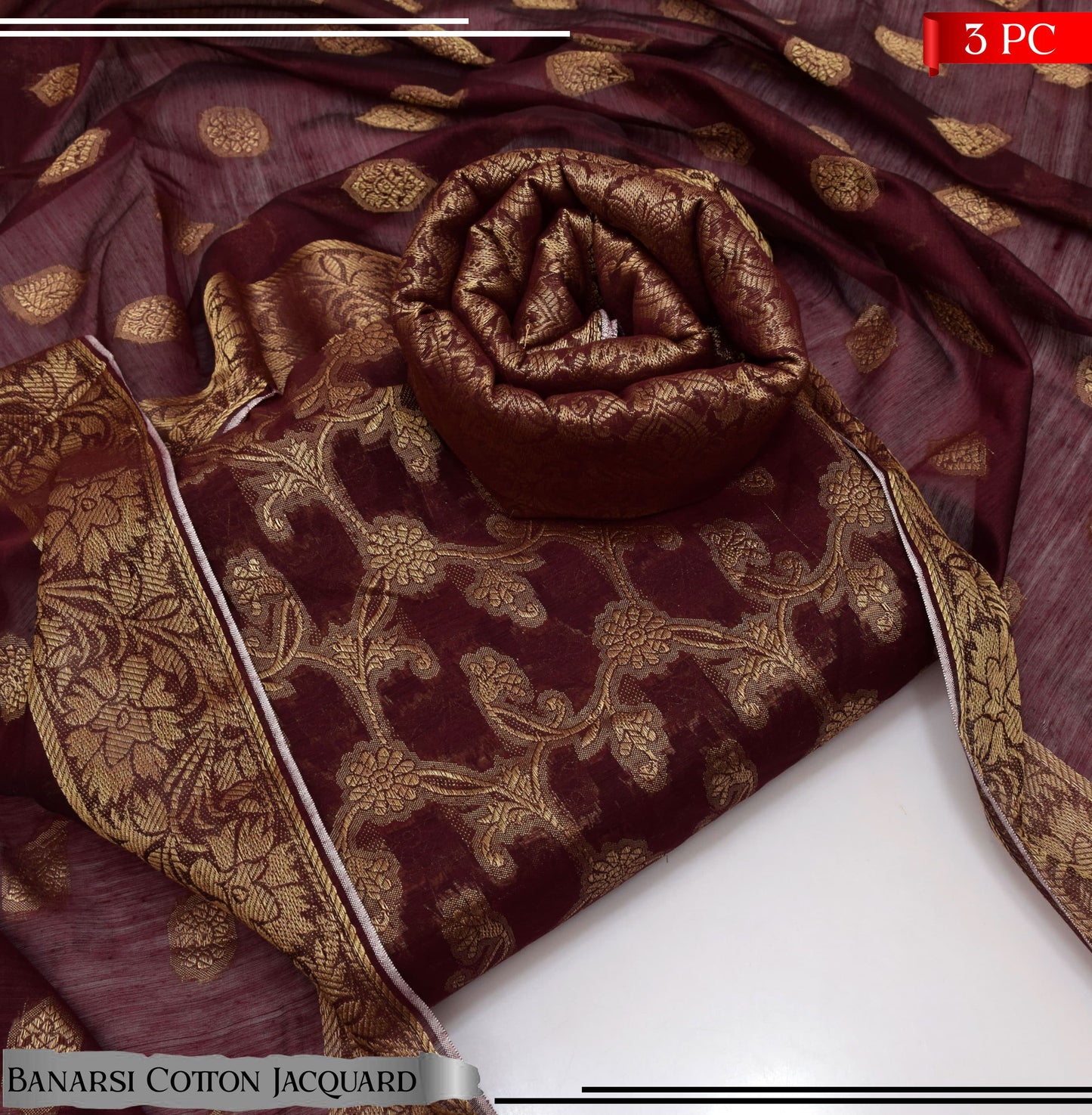 BANARSI COTTON JACQUARD 3 PIECE SUIT