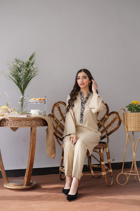 AISLING -3PC EMBROIDERED DHANAK DRESS WITH EMBROIDERED DHANAK WOOL SHAWL- FW-76