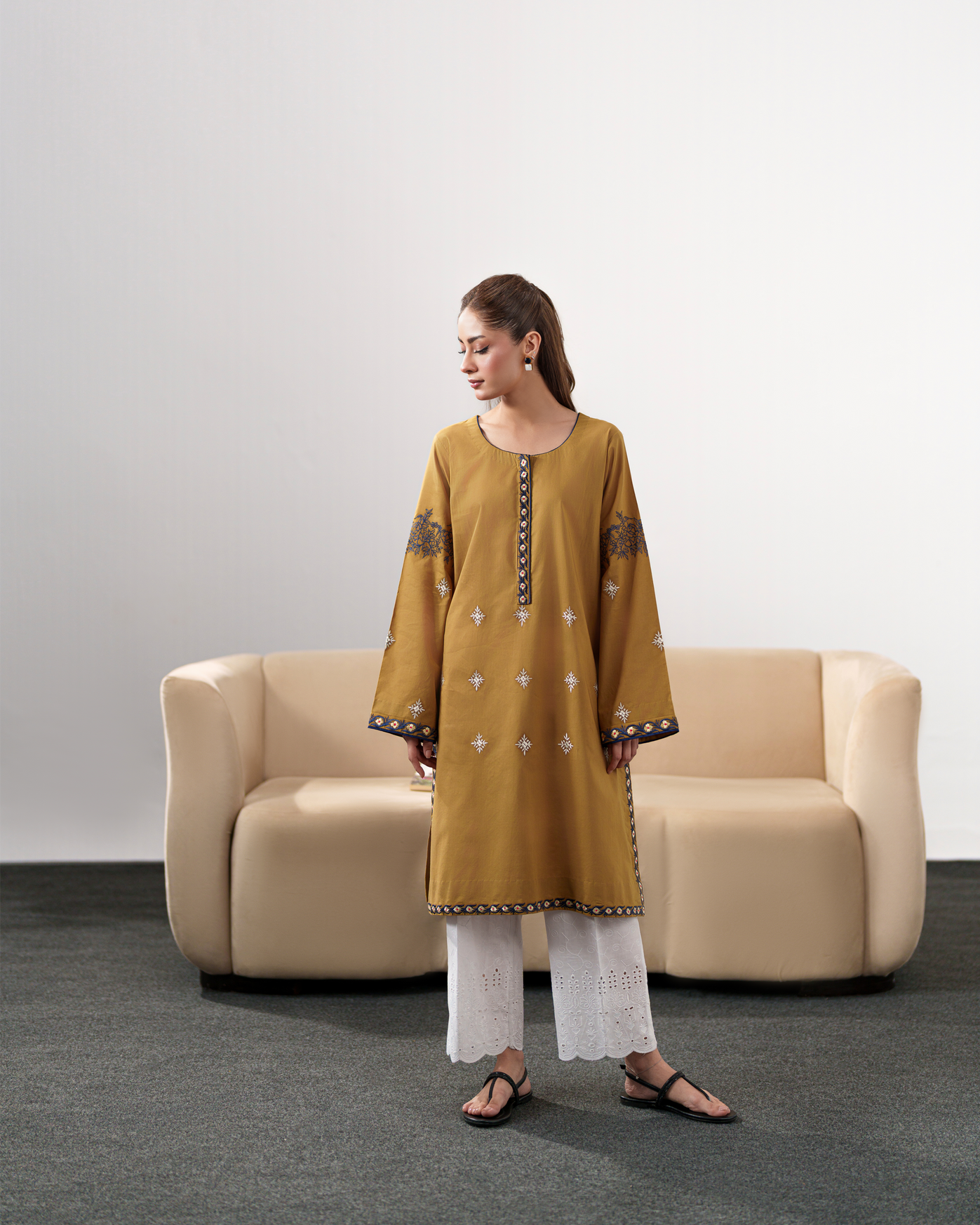 IZEL-3PC DHANAK EMBROIDERED SHIRT WITH DHANAK SHAWL AND EMB TROUSER-FW-10