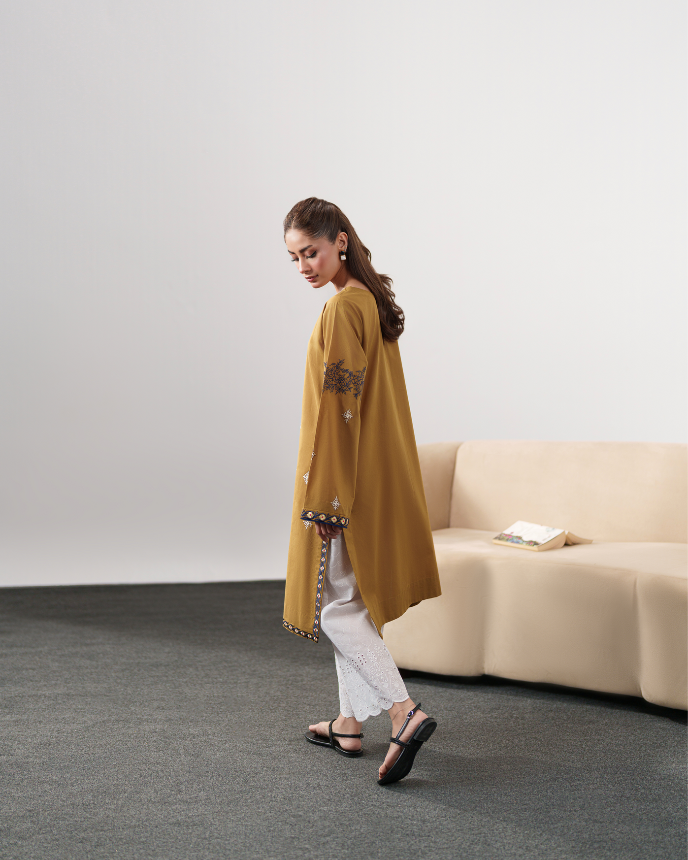 IZEL-3PC DHANAK EMBROIDERED SHIRT WITH DHANAK SHAWL AND EMB TROUSER-FW-10