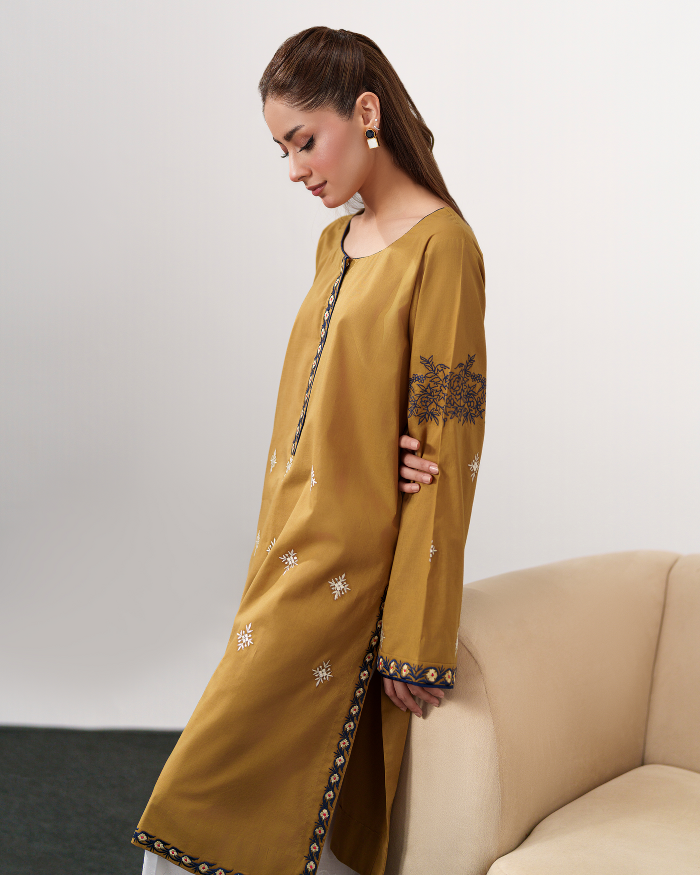 IZEL-3PC DHANAK EMBROIDERED SHIRT WITH DHANAK SHAWL AND EMB TROUSER-FW-10