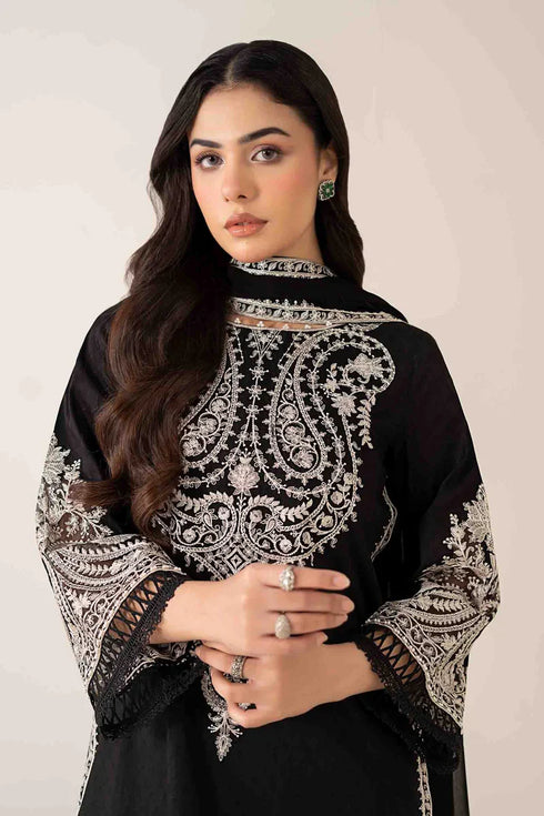 MARIA B- 3PC DHANAK EMBROIDERED SHIRT WITH DHANAK DYED SHAWL - FW-138