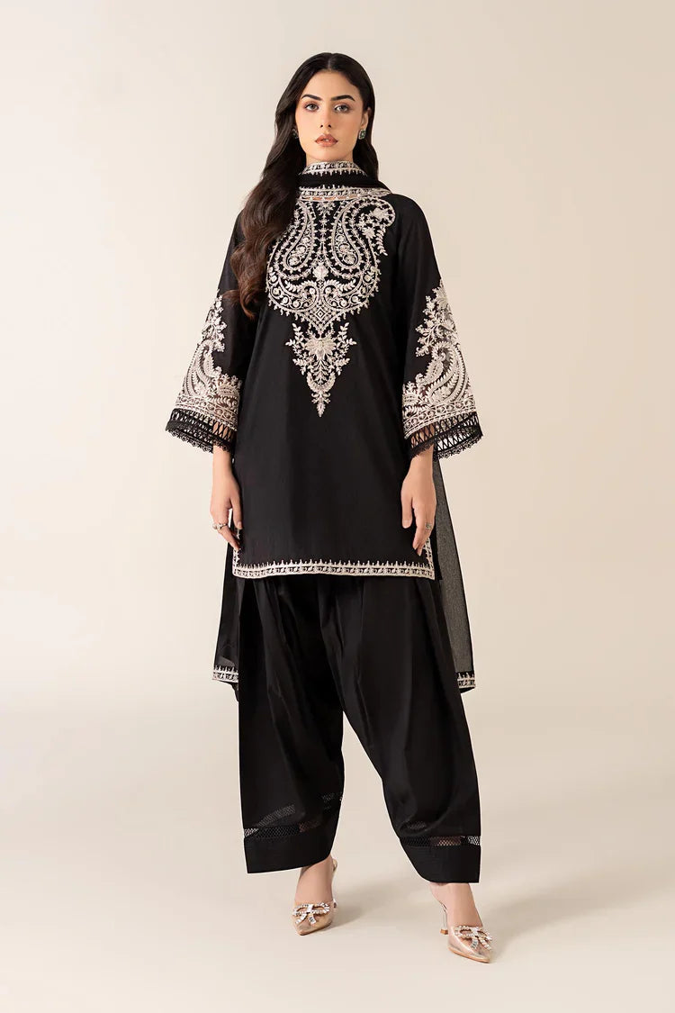 MARIA B- 3PC DHANAK EMBROIDERED SHIRT WITH DHANAK DYED SHAWL - FW-138