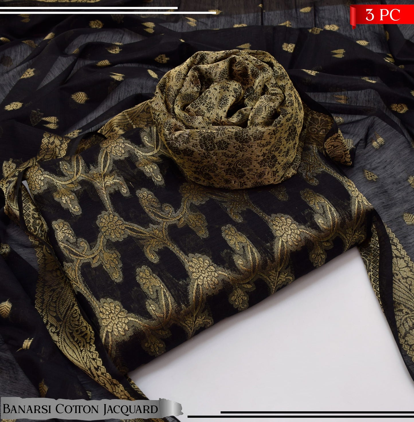 BANARSI COTTON JACQUARD 3 PIECE SUIT