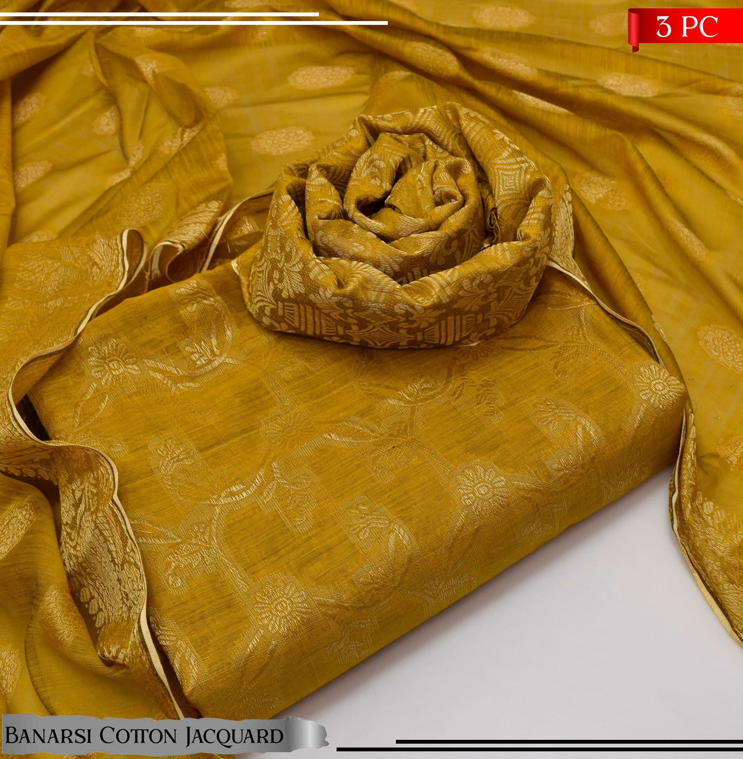 BANARSI COTTON JACQUARD 3 PIECE SUIT